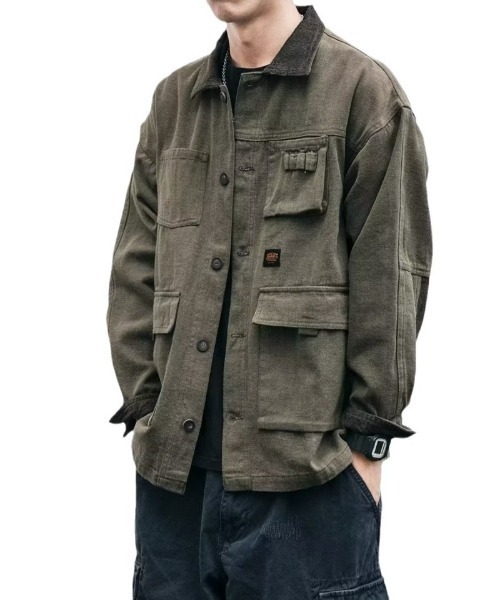 Ritzy(リッツィー)の「ヴィンテージ加工 ワークスタイルのカバーオール(シャツ/ブラウス・メンズ・ブラック・L/M)」の3枚目の写真