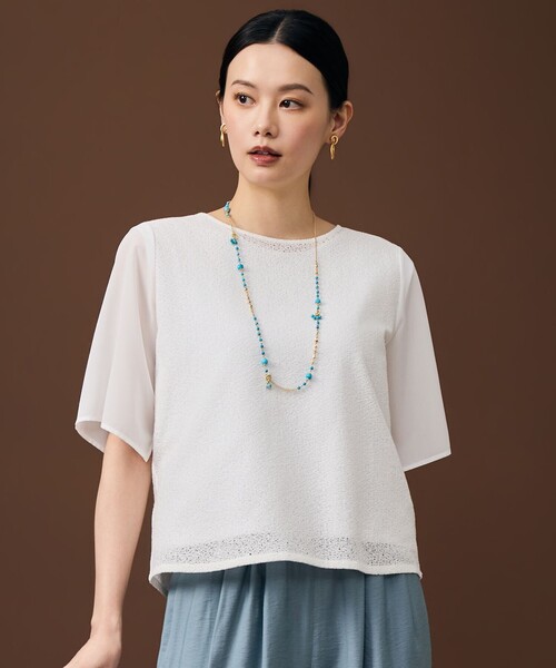 自由区(ジユウク)の「テクスチャージャージーレーシー カットソー(Tシャツ/カットソー・レディース・黄土色系/アイボリー系/ネイビー系・44)」の2枚目の写真