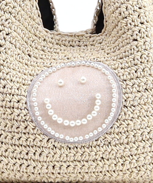 COOCO(クーコ)の「SMILEY フリルハンドルxパール刺繍ワンショルダーバッグ(かごバッグ・レディース・グレー/ブラック/ナチュラル・FREE)」の9枚目の写真