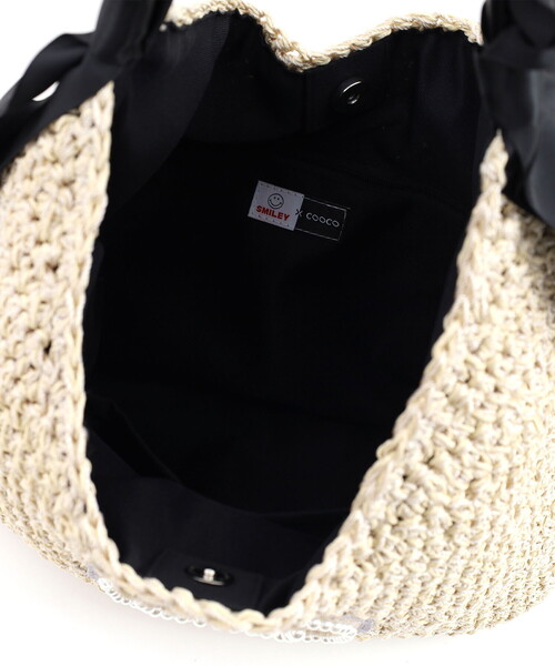 COOCO(クーコ)の「SMILEY フリルハンドルxパール刺繍ワンショルダーバッグ(かごバッグ・レディース・グレー/ブラック/ナチュラル・FREE)」の12枚目の写真