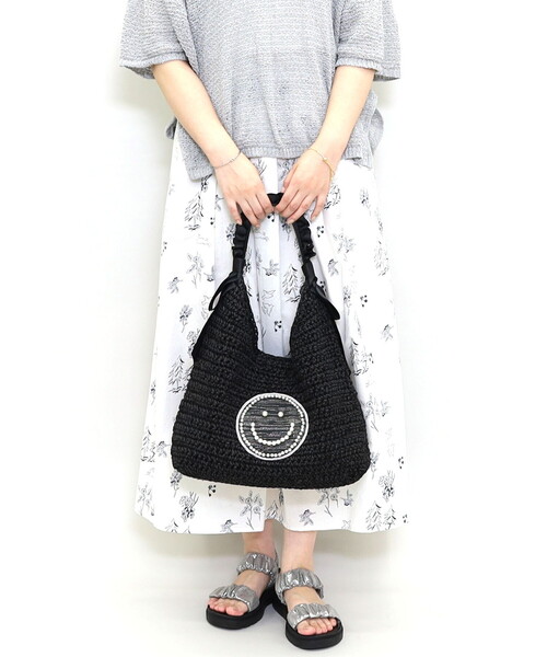 COOCO(クーコ)の「SMILEY フリルハンドルxパール刺繍ワンショルダーバッグ(かごバッグ・レディース・グレー/ブラック/ナチュラル・FREE)」の18枚目の写真