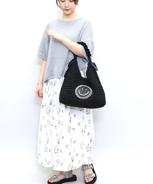 COOCO(クーコ)の「SMILEY フリルハンドルxパール刺繍ワンショルダーバッグ(かごバッグ・レディース・グレー/ブラック/ナチュラル・FREE)」の20枚目の写真