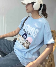 〇リアル猫ならびプリント おめかしオーバーサイズ半袖Tシャツ【UNISEX ITEM】
