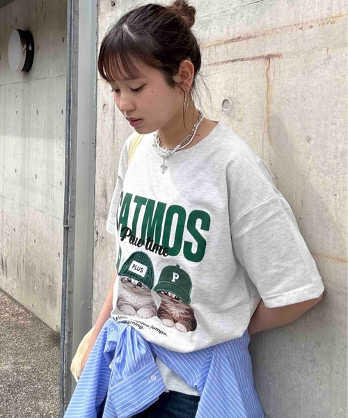 AS KNOW AS plus(アズノゥアズプラス)の「〇リアル猫ならびプリント おめかしオーバーサイズ半袖Tシャツ【UNISEX ITEM】(Tシャツ/カットソー・レディース・チャコールグレー/オフホワイト/オートミール/ブラック/ホワイト系/サックスブルー系/ベージュ系・FREE)」の5枚目の写真