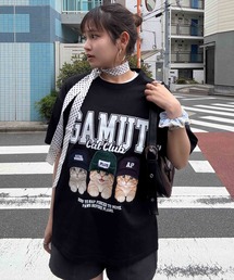 〇リアル猫ならびプリント おめかしオーバーサイズ半袖Tシャツ【UNISEX ITEM】