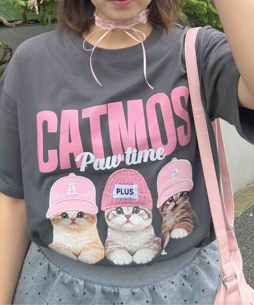 AS KNOW AS plus(アズノゥアズプラス)の「〇リアル猫ならびプリント おめかしオーバーサイズ半袖Tシャツ【UNISEX ITEM】(Tシャツ/カットソー・レディース・チャコールグレー/オフホワイト/オートミール/ブラック/ホワイト系/サックスブルー系/ベージュ系・FREE)」の13枚目の写真