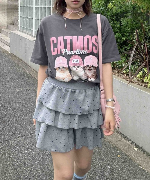 AS KNOW AS plus(アズノゥアズプラス)の「〇リアル猫ならびプリント おめかしオーバーサイズ半袖Tシャツ【UNISEX ITEM】(Tシャツ/カットソー・レディース・チャコールグレー/オフホワイト/オートミール/ブラック/ホワイト系/サックスブルー系/ベージュ系・FREE)」の14枚目の写真