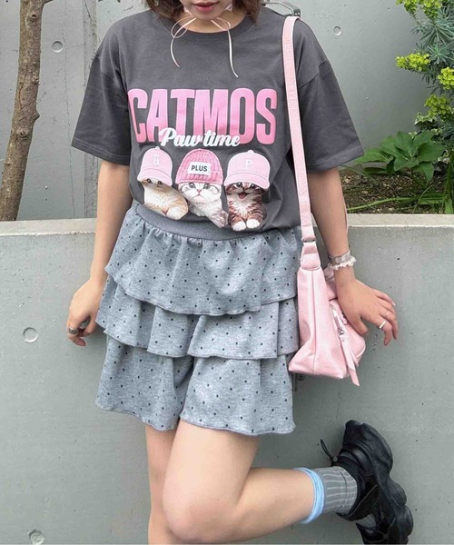 AS KNOW AS plus(アズノゥアズプラス)の「〇リアル猫ならびプリント おめかしオーバーサイズ半袖Tシャツ【UNISEX ITEM】(Tシャツ/カットソー・レディース・チャコールグレー/オフホワイト/オートミール/ブラック/ホワイト系/サックスブルー系/ベージュ系・FREE)」の15枚目の写真