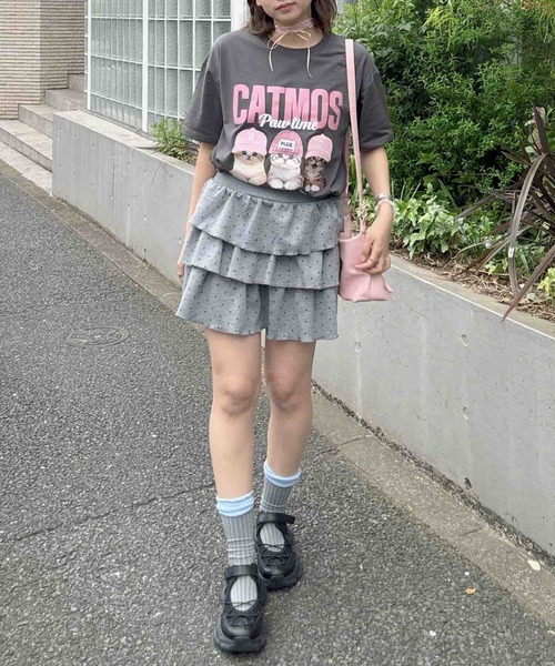 AS KNOW AS plus(アズノゥアズプラス)の「〇リアル猫ならびプリント おめかしオーバーサイズ半袖Tシャツ【UNISEX ITEM】(Tシャツ/カットソー・レディース・チャコールグレー/オフホワイト/オートミール/ブラック/ホワイト系/サックスブルー系/ベージュ系・FREE)」の17枚目の写真