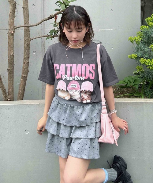 AS KNOW AS plus(アズノゥアズプラス)の「〇リアル猫ならびプリント おめかしオーバーサイズ半袖Tシャツ【UNISEX ITEM】(Tシャツ/カットソー・レディース・チャコールグレー/オフホワイト/オートミール/ブラック/ホワイト系/サックスブルー系/ベージュ系・FREE)」の19枚目の写真