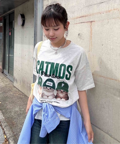 AS KNOW AS plus(アズノゥアズプラス)の「〇リアル猫ならびプリント おめかしオーバーサイズ半袖Tシャツ【UNISEX ITEM】(Tシャツ/カットソー・レディース・チャコールグレー/オフホワイト/オートミール/ブラック/ホワイト系/サックスブルー系/ベージュ系・FREE)」の20枚目の写真