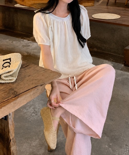mielu(ミエル)の「サイドリボンシアーブラウス(シャツ/ブラウス・レディース・ブルー/イエロー/アイボリー・MEDIUM/LARGE)」の6枚目の写真