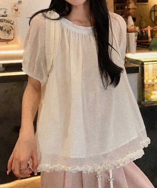 mielu(ミエル)の「サイドリボンシアーブラウス(シャツ/ブラウス・レディース・ブルー/イエロー/アイボリー・MEDIUM/LARGE)」の11枚目の写真