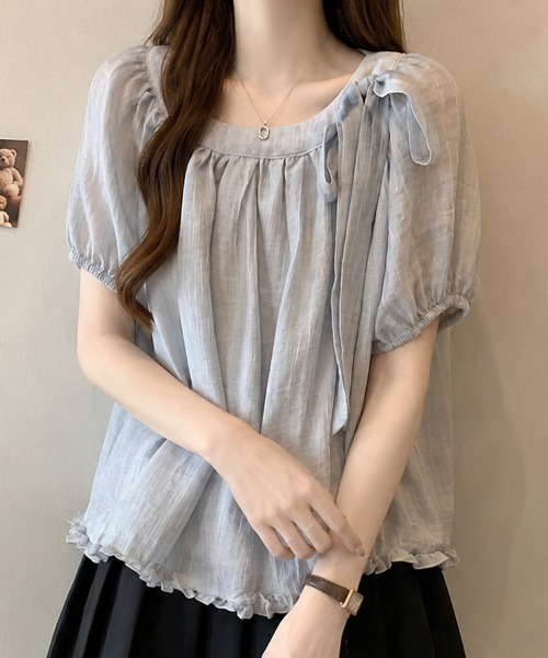 mielu(ミエル)の「サイドリボンシアーブラウス(シャツ/ブラウス・レディース・ブルー/イエロー/アイボリー・MEDIUM/LARGE)」の13枚目の写真