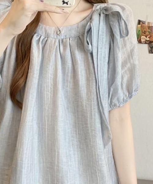 mielu(ミエル)の「サイドリボンシアーブラウス(シャツ/ブラウス・レディース・ブルー/イエロー/アイボリー・MEDIUM/LARGE)」の12枚目の写真