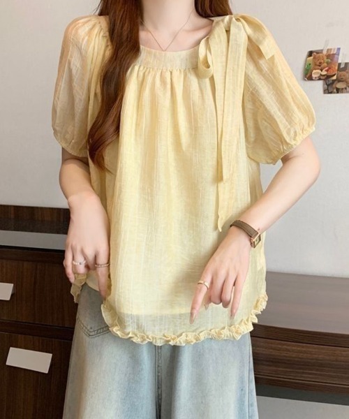 mielu(ミエル)の「サイドリボンシアーブラウス(シャツ/ブラウス・レディース・ブルー/イエロー/アイボリー・MEDIUM/LARGE)」の18枚目の写真