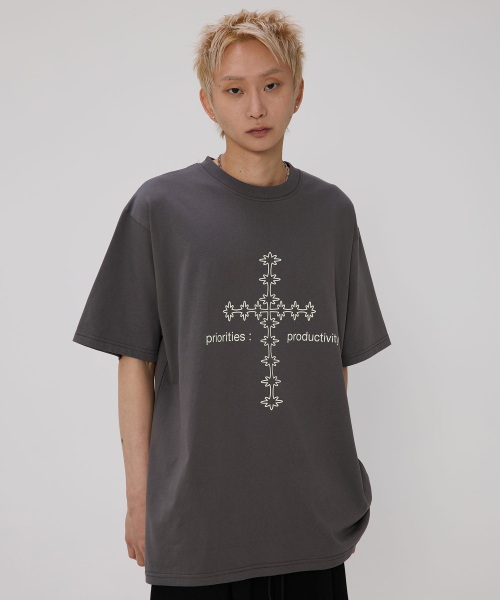 bounDary（バウンダリー）の「クロスライングラフィックセミオーバーフィット半袖Tシャツ[チャコール]（Tシャツ/カットソー・レディース・その他・1/2/3）」の4枚目の写真
