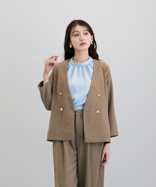 WHITE JOOLA(ホワイトジョーラ)の「【 着るだけで華やぐ 】 サマーメランジクロス・アシメフリルパールブラウス(シャツ/ブラウス・レディース・ホワイト/サックスブルー/グレイッシュベージュ・L/M/S)」の13枚目の写真