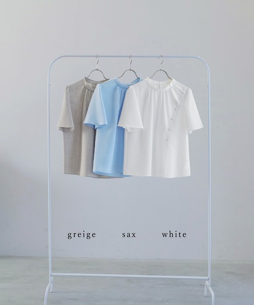 WHITE JOOLA(ホワイトジョーラ)の「【 着るだけで華やぐ 】 サマーメランジクロス・アシメフリルパールブラウス(シャツ/ブラウス・レディース・ホワイト/サックスブルー/グレイッシュベージュ・L/M/S)」の20枚目の写真