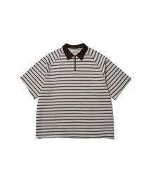 ANGLAN | Striped Raglan Half-Zip Polo - Brown(ポロシャツ)