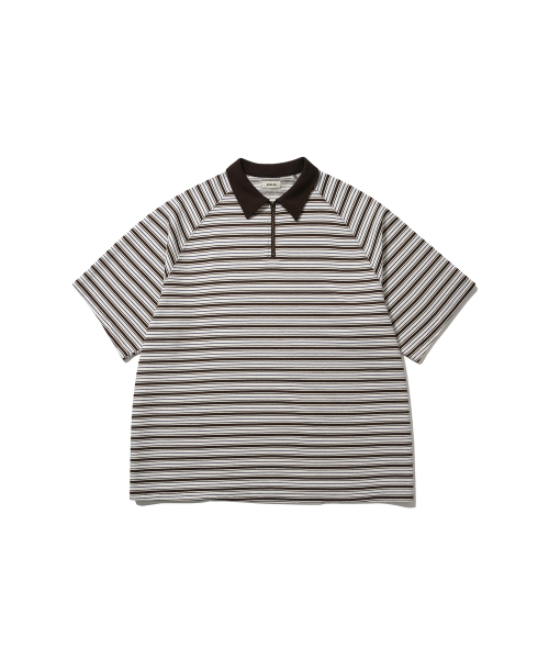ANGLAN(アングラン)の「Striped Raglan Half-Zip Polo - Brown(ポロシャツ・メンズ・その他・ONE SIZE)」の1枚目の写真