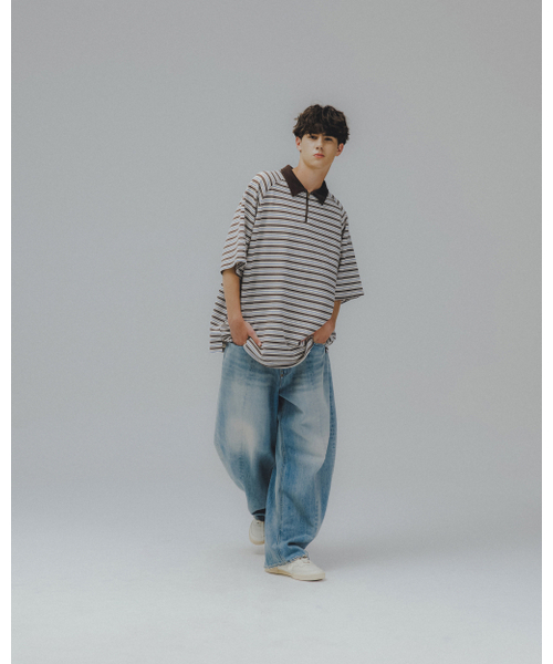 ANGLAN(アングラン)の「Striped Raglan Half-Zip Polo - Brown(ポロシャツ・メンズ・その他・ONE SIZE)」の7枚目の写真