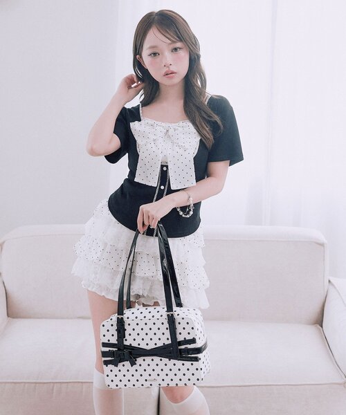 OLIVE des OLIVE(オリーブデオリーブ)の「リボン映えトップス(Tシャツ/カットソー・レディース・ベージュ/ピンク/サックスブルー/ブラック・FREE)」の9枚目の写真