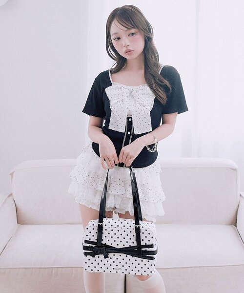 OLIVE des OLIVE(オリーブデオリーブ)の「リボン映えトップス(Tシャツ/カットソー・レディース・ベージュ/ピンク/サックスブルー/ブラック・FREE)」の11枚目の写真
