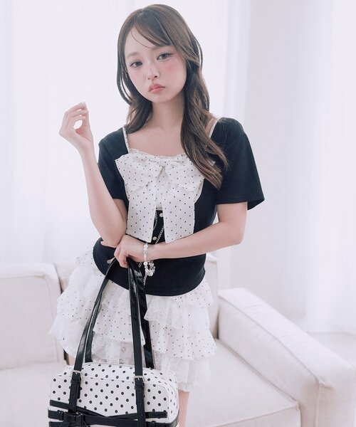 OLIVE des OLIVE(オリーブデオリーブ)の「リボン映えトップス(Tシャツ/カットソー・レディース・ベージュ/ピンク/サックスブルー/ブラック・FREE)」の12枚目の写真