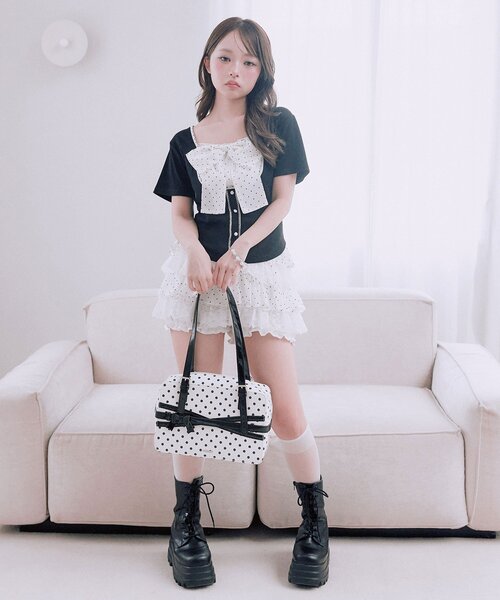OLIVE des OLIVE(オリーブデオリーブ)の「リボン映えトップス(Tシャツ/カットソー・レディース・ベージュ/ピンク/サックスブルー/ブラック・FREE)」の15枚目の写真