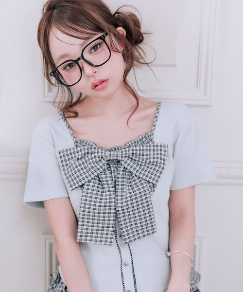 OLIVE des OLIVE(オリーブデオリーブ)の「リボン映えトップス(Tシャツ/カットソー・レディース・ベージュ/ピンク/サックスブルー/ブラック・FREE)」の19枚目の写真