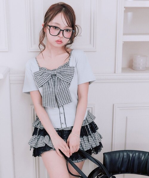 OLIVE des OLIVE(オリーブデオリーブ)の「リボン映えトップス(Tシャツ/カットソー・レディース・ベージュ/ピンク/サックスブルー/ブラック・FREE)」の20枚目の写真