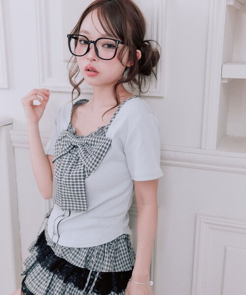 OLIVE des OLIVE(オリーブデオリーブ)の「リボン映えトップス(Tシャツ/カットソー・レディース・ベージュ/ピンク/サックスブルー/ブラック・FREE)」の22枚目の写真
