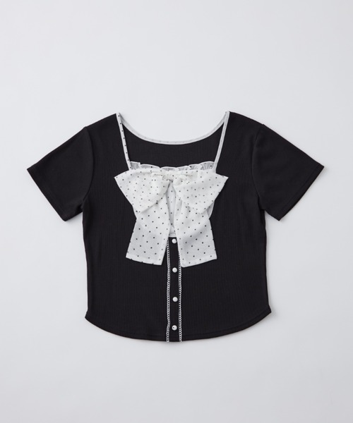 OLIVE des OLIVE(オリーブデオリーブ)の「リボン映えトップス(Tシャツ/カットソー・レディース・ベージュ/ピンク/サックスブルー/ブラック・FREE)」の5枚目の写真