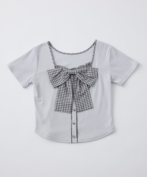 OLIVE des OLIVE(オリーブデオリーブ)の「リボン映えトップス(Tシャツ/カットソー・レディース・ベージュ/ピンク/サックスブルー/ブラック・FREE)」の6枚目の写真