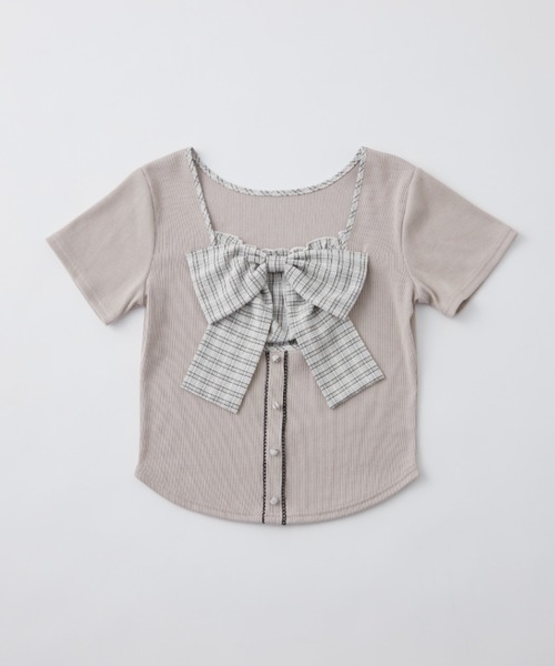 OLIVE des OLIVE(オリーブデオリーブ)の「リボン映えトップス(Tシャツ/カットソー・レディース・ベージュ/ピンク/サックスブルー/ブラック・FREE)」の8枚目の写真