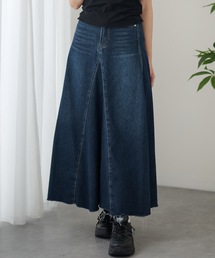 ハイウエスト フレア デニム ロング スカート