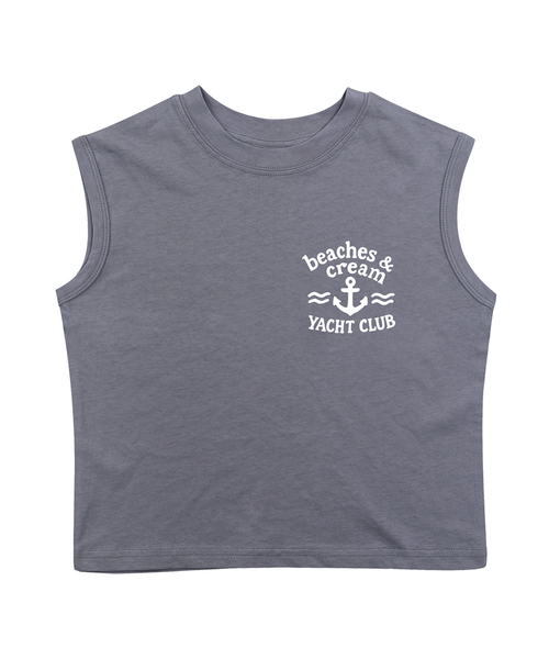 BEACHESAND CREAM KIDS(ビーチスアンドクリームキッズ)の「ヨットクラブ 袖なしTシャツ - グレイッシュブルー(Tシャツ/カットソー・レディース・グレイッシュブルー・SMALL/MEDIUM/LARGE)」の1枚目の写真