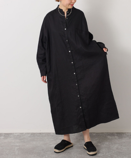 JOURNAL STANDARD LUXE(ジャーナルスタンダード ラックス)の「ソフトリネン シャツワンピース(ワンピース・レディース・ブラック/ホワイト・FREE)」の4枚目の写真