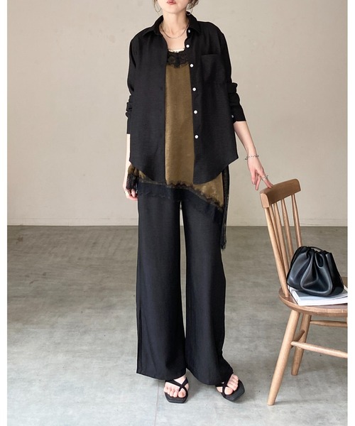 She's Closet(シーズクローゼット)の「長袖 無地 オーバーサイズシャツ ワイドパンツ セットアップ(セットアップ・レディース・アイボリー/モカ/ブラック・FREE)」の9枚目の写真