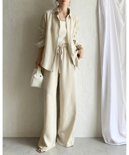 She's Closet(シーズクローゼット)の「長袖 無地 オーバーサイズシャツ ワイドパンツ セットアップ(セットアップ・レディース・アイボリー/モカ/ブラック・FREE)」の5枚目の写真