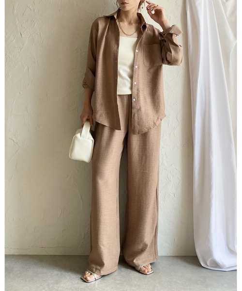She's Closet(シーズクローゼット)の「長袖 無地 オーバーサイズシャツ ワイドパンツ セットアップ(セットアップ・レディース・アイボリー/モカ/ブラック・FREE)」の7枚目の写真