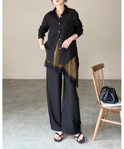 She's Closet(シーズクローゼット)の「長袖 無地 オーバーサイズシャツ ワイドパンツ セットアップ(セットアップ・レディース・アイボリー/モカ/ブラック・FREE)」の13枚目の写真