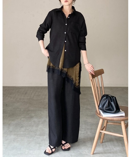 She's Closet(シーズクローゼット)の「長袖 無地 オーバーサイズシャツ ワイドパンツ セットアップ(セットアップ・レディース・アイボリー/モカ/ブラック・FREE)」の14枚目の写真