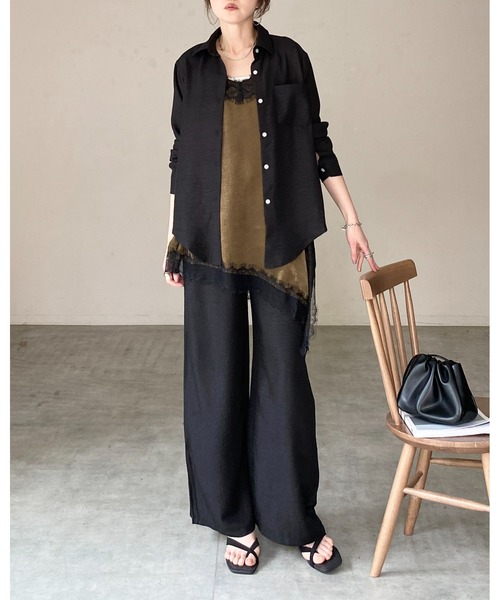She's Closet(シーズクローゼット)の「長袖 無地 オーバーサイズシャツ ワイドパンツ セットアップ(セットアップ・レディース・アイボリー/モカ/ブラック・FREE)」の22枚目の写真