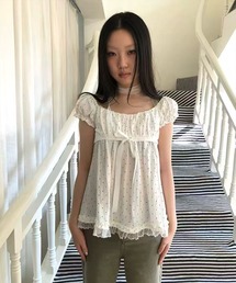【WEB限定】レースチョーカー付きドット柄ブラウス［骨格ウェーブ／ガーリー／フェミニン／韓国ファッション］