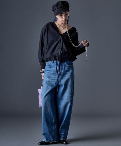 GEVS.（ジェイヴィス）の「シアーパーカーシャツ＜大きいサイズ有＞GEVS.（シャツ/ブラウス・レディース・ブラック/オフホワイト・M/3L/5L/4L/LL/L）」の18枚目の写真