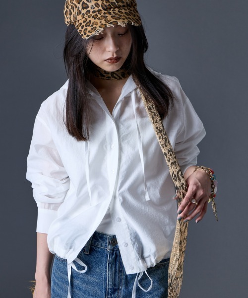 GEVS.（ジェイヴィス）の「シアーパーカーシャツ＜大きいサイズ有＞GEVS.（シャツ/ブラウス・レディース・ブラック/オフホワイト・M/3L/5L/4L/LL/L）」の19枚目の写真