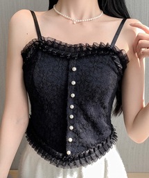 花柄 レース フリル カップ付き キャミソール ブラトップ