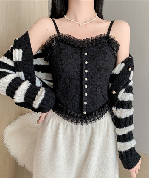 Lace Ladies(レースレディース)の「花柄 レース フリル カップ付き キャミソール ブラトップ(キャミソール・レディース・ブラック/ホワイト・FREE)」の6枚目の写真